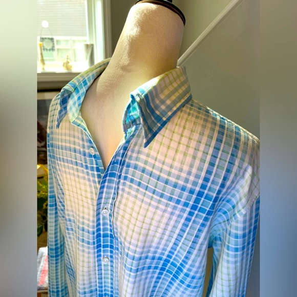 HUGO BOSS Shirt Tartan Plaid White Blue Waffle Comfort LARGE - Picture 3 of 15